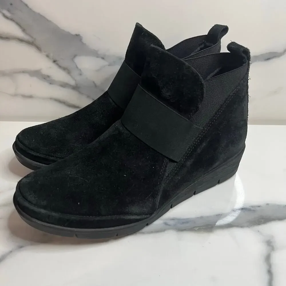 Bjorndal 302849 Women's Black Leather Pull-On Comfort Wedge Pam Boots Sz 8